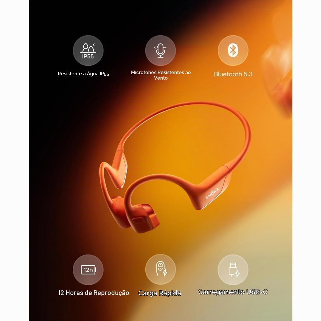 Shokz Fone de Condução Óssea OpenRun Pro 2 Mini Laranja : Amazon